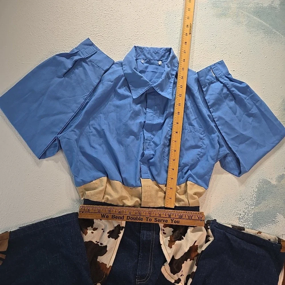 VTG Kids Cowboy Costume 8-10Y Western Woody‎ Denim Jumpsuit Chaps Cow Toy Story